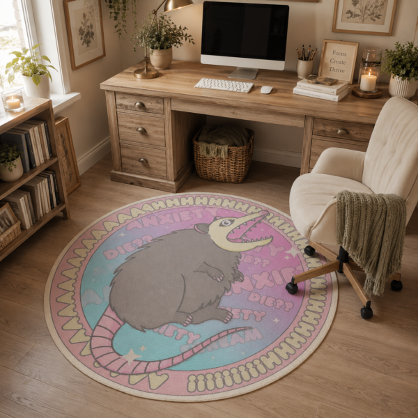 Anxiety Possum Round Braided Rug Blanket